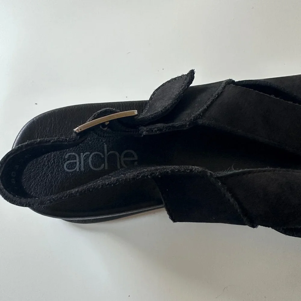 Arche Wedge Sandals Suede Leather Black Slingback Open Toe 39 US 8
